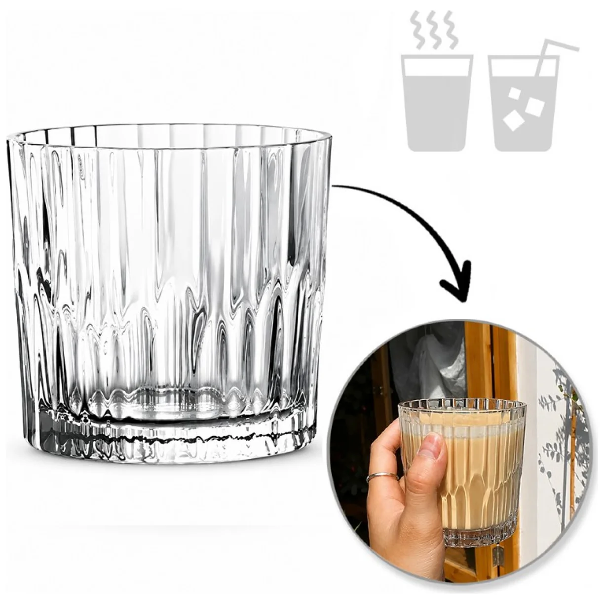 Zestaw 6 szklanek ryflowanych grube szkło 300 ml do kawy i whisky - obrazek 2