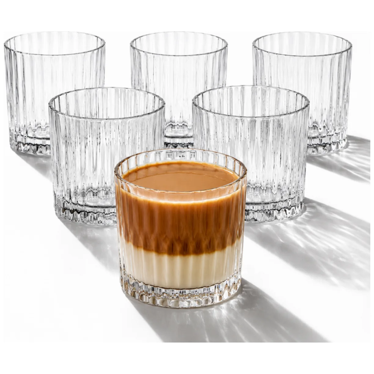 Zestaw 6 szklanek ryflowanych grube szkło 300 ml do kawy i whisky