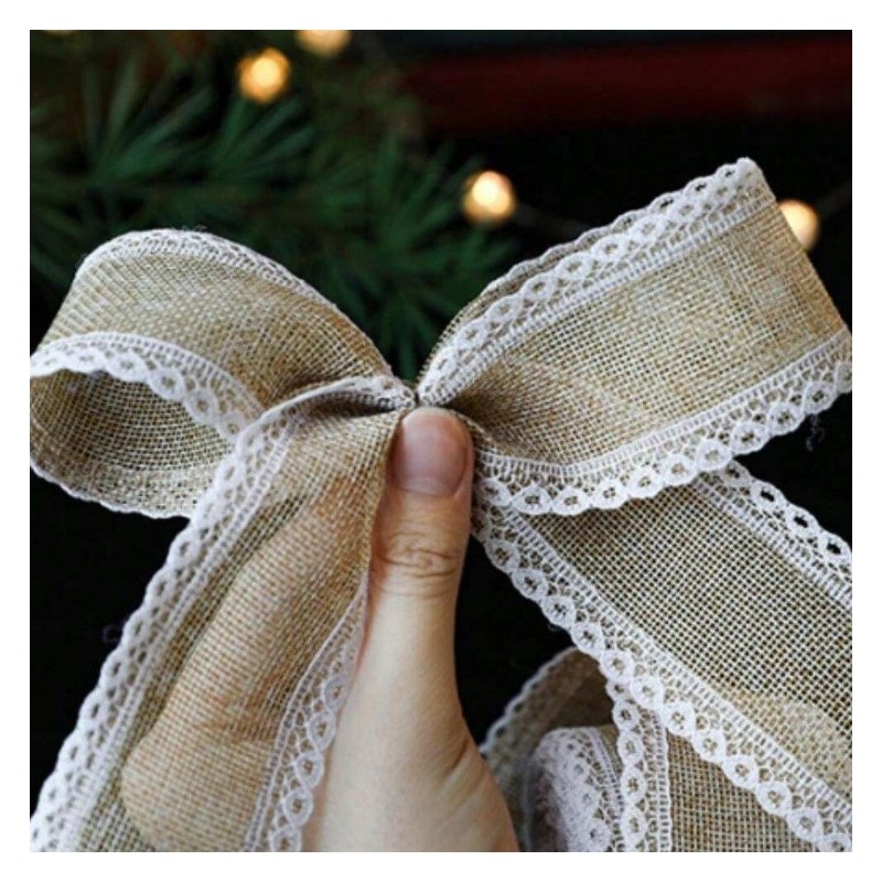 Taśma świąteczna na kokardę, wstążka na prezent Bożonarodzeniowa Beżowa 5cm x 2m KSN129 - obrazek 4