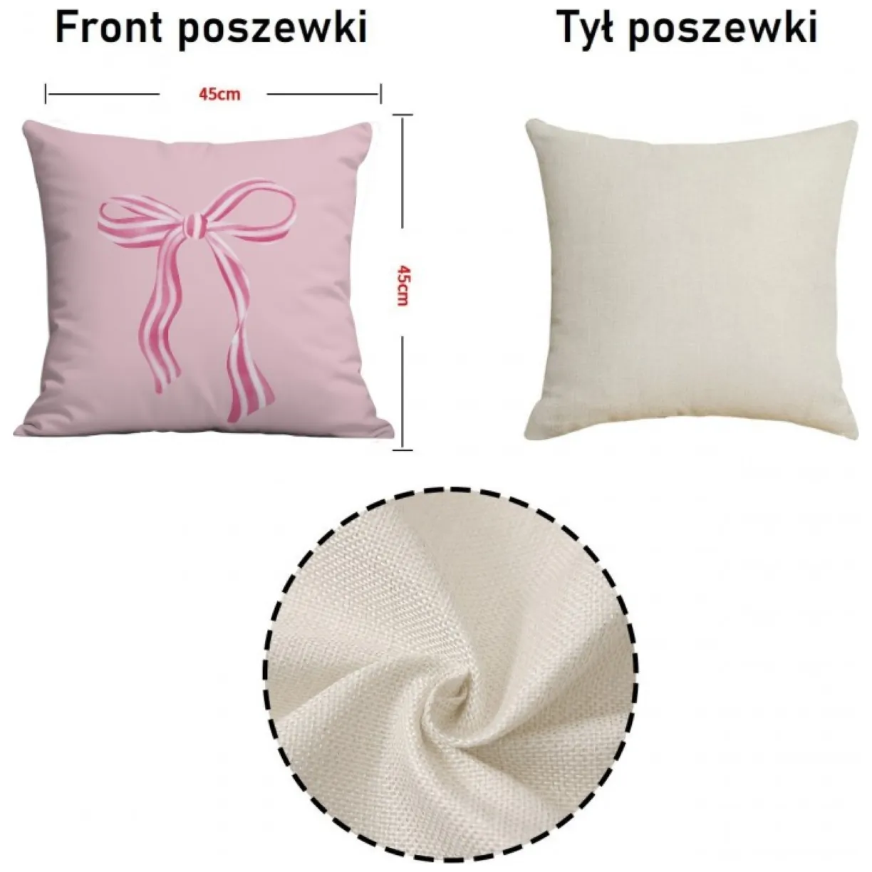 Poszewka na poduszkę 45 x 45 cm KOKARDA różowa POD231 - obrazek 3