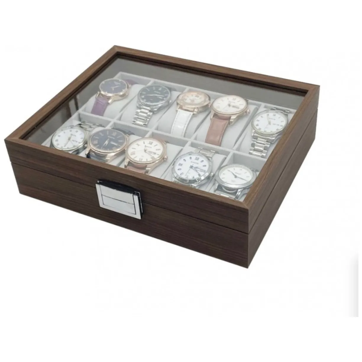Szkatułka na 10 zegarków, etui, organizer zamykany ze szkłem 26x21cm PDMDF05 - obrazek 4