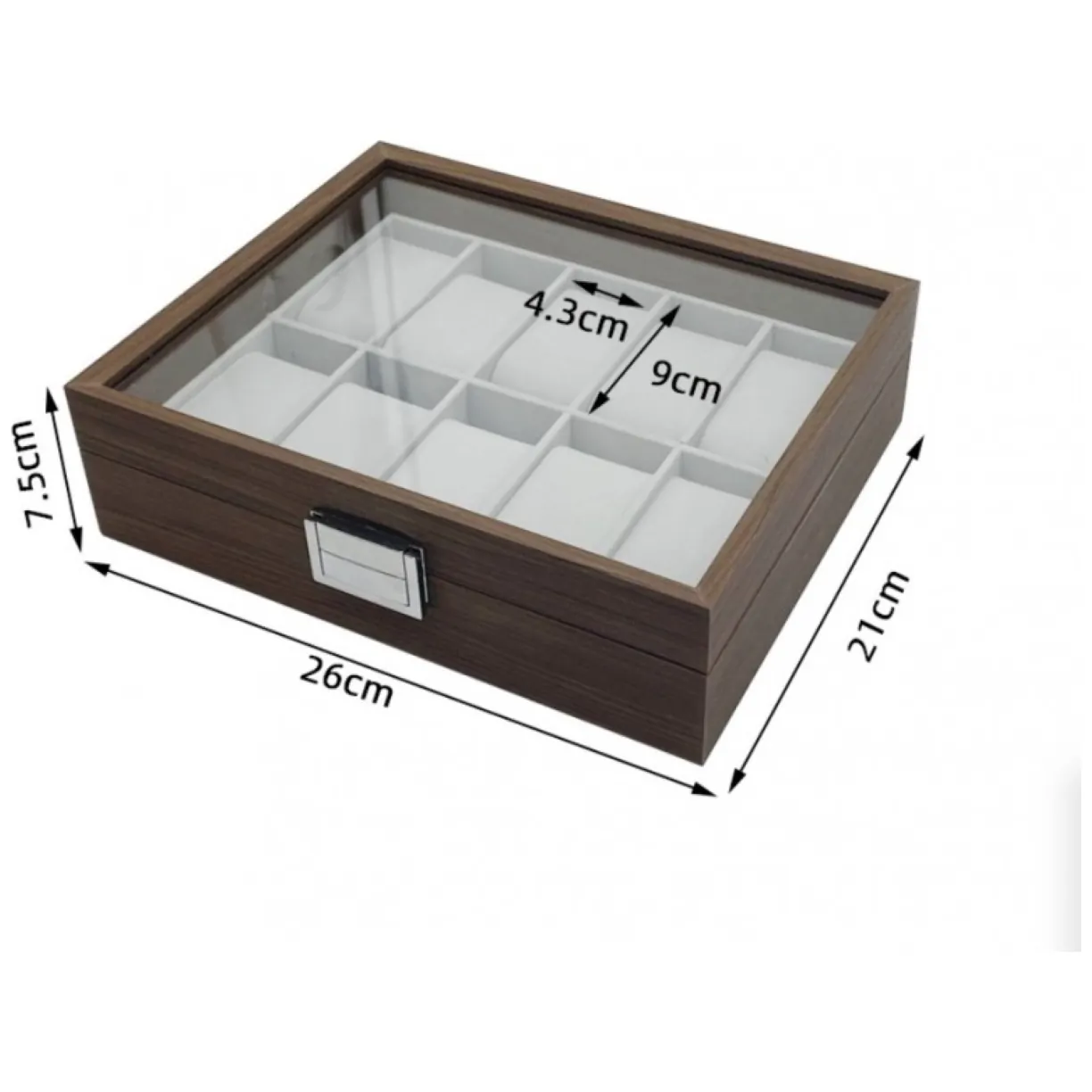 Szkatułka na 10 zegarków, etui, organizer zamykany ze szkłem 26x21cm PDMDF05 - obrazek 5