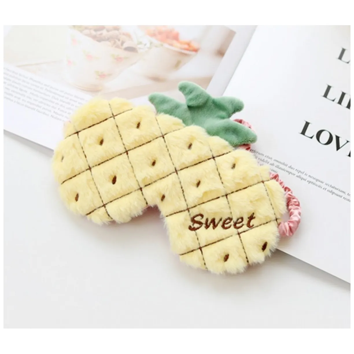 Maska do spania futrzana ananas żółte sweet OPK05 - obrazek 2