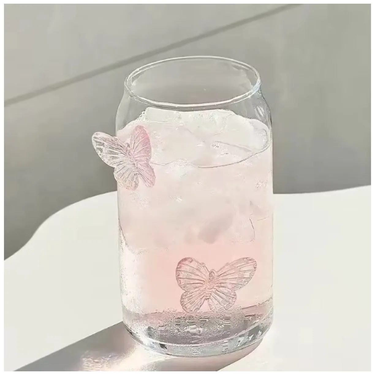 Szklanka wysoka ze słomką, MOTYLKI róż 500 ml, 1 szt- SZK163 - obrazek 3