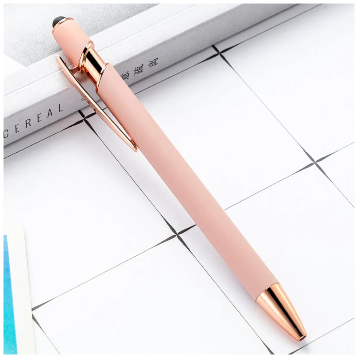 Długopis metalowy, tusz czarny, touch pen soft touch pudrowy róż DL04 - obrazek 2