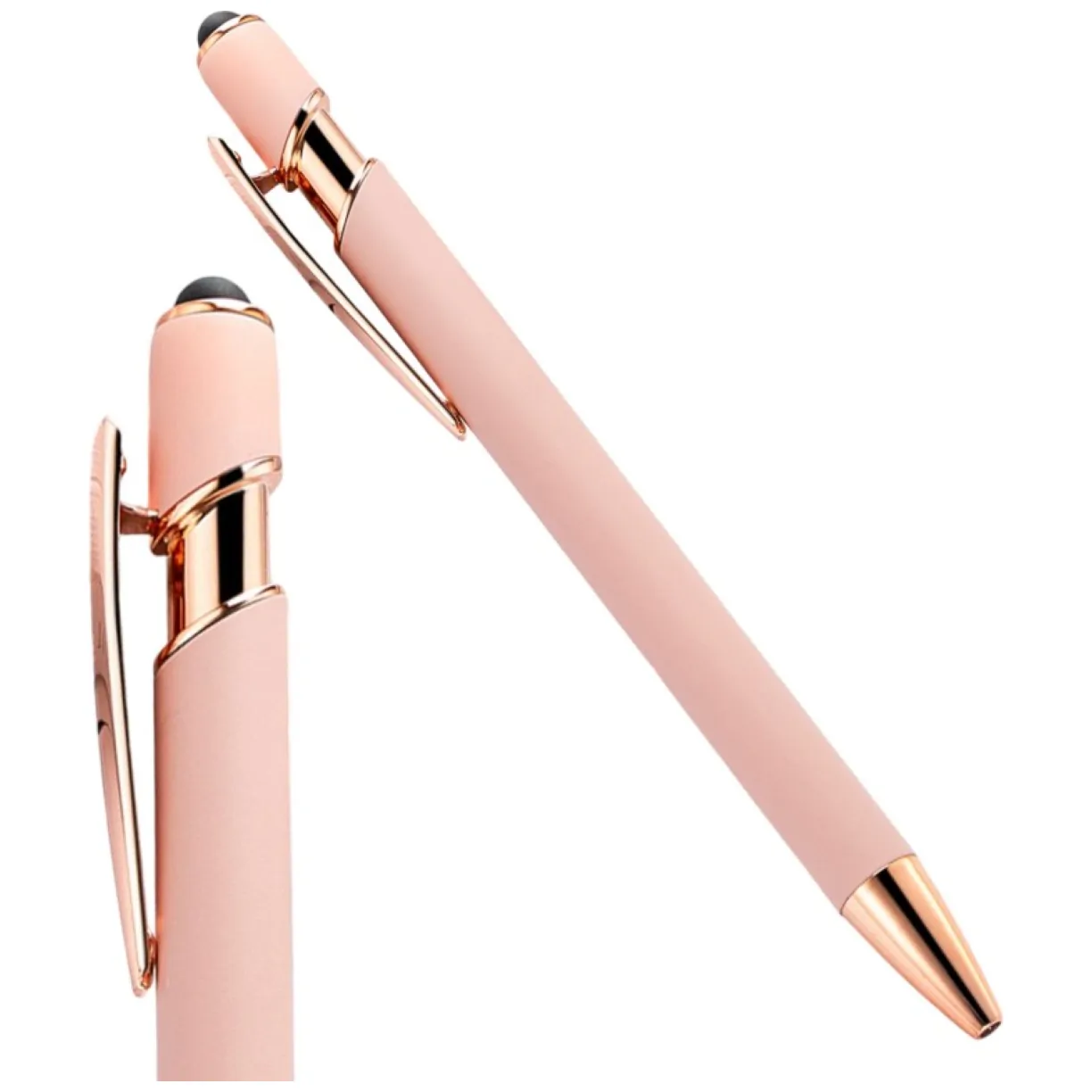 Długopis metalowy, tusz czarny, touch pen soft touch pudrowy róż DL04