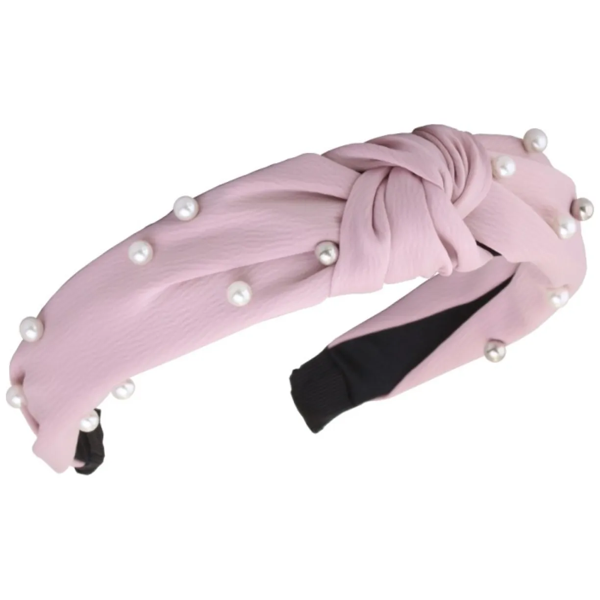 Opaska turban z materiału gruba jasny róż perełki O227RR