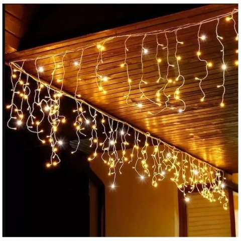 Światełka Sople 100 LED dekoracja CIEPŁY BIAŁY, FLASH BIAŁY