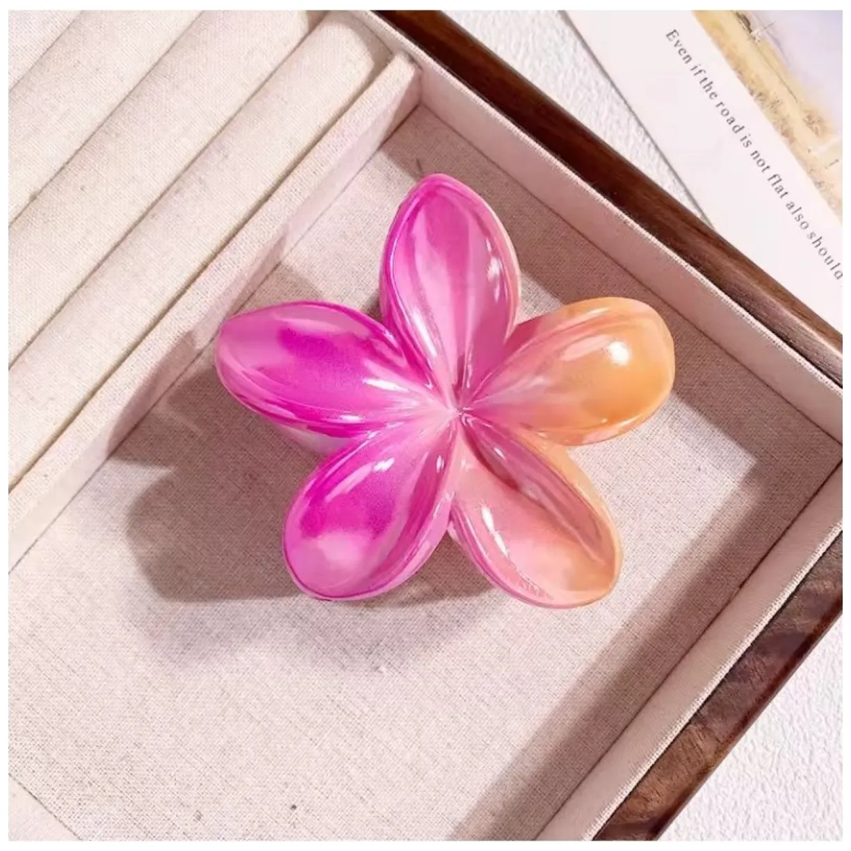 Spinka do włosów klamra XL kwiat OMBRE różowo- pomarańczowa 7,5 x 7,5cm SP381 - obrazek 5