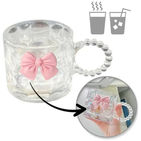 Szklanka opalizująca kokardka z uchem do kawy, drinków 1szt 260ml SZK80
