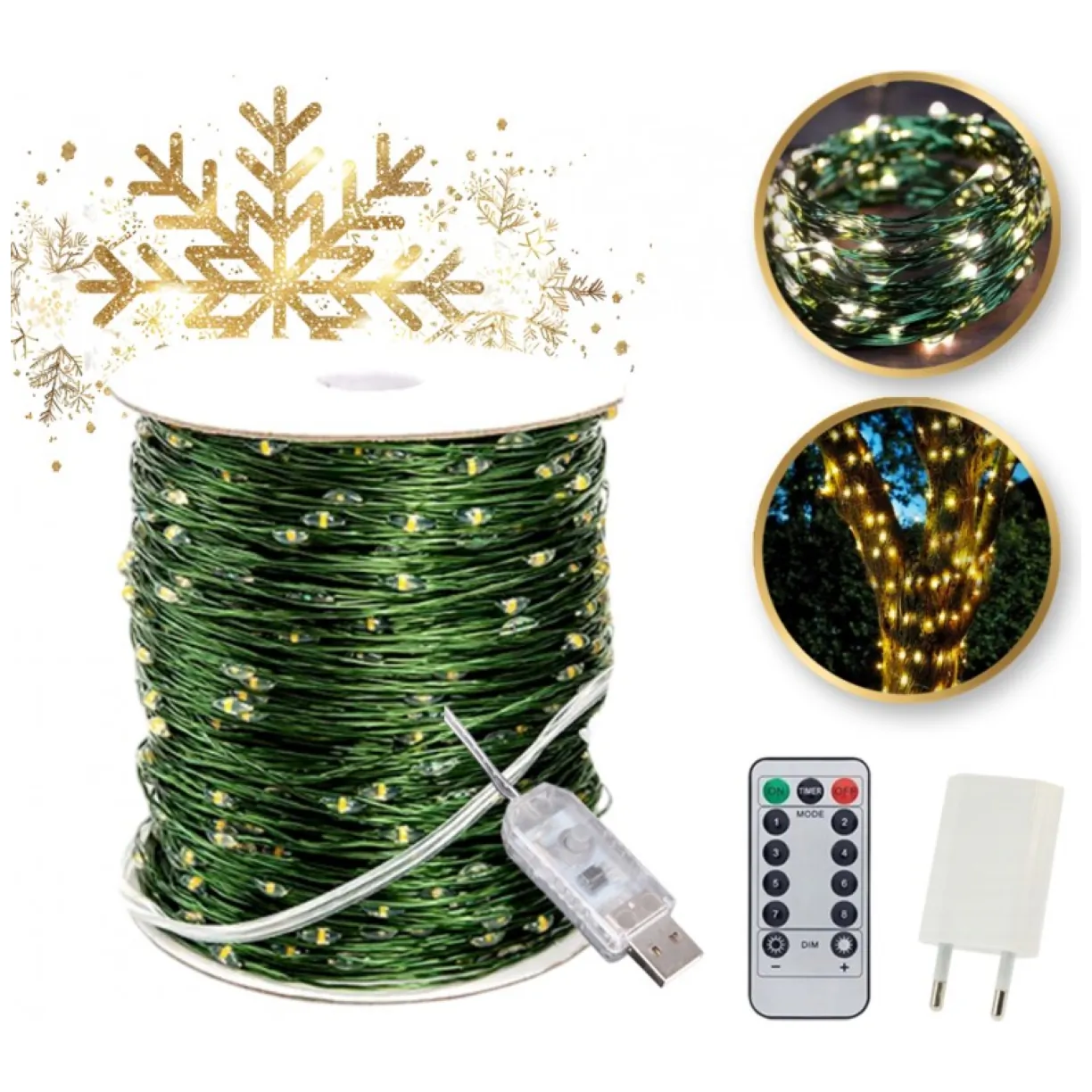 Zewnętrzne/ wewnętrzne lampki choinkowe drucik 1000 LED 100m, ciepłe białe