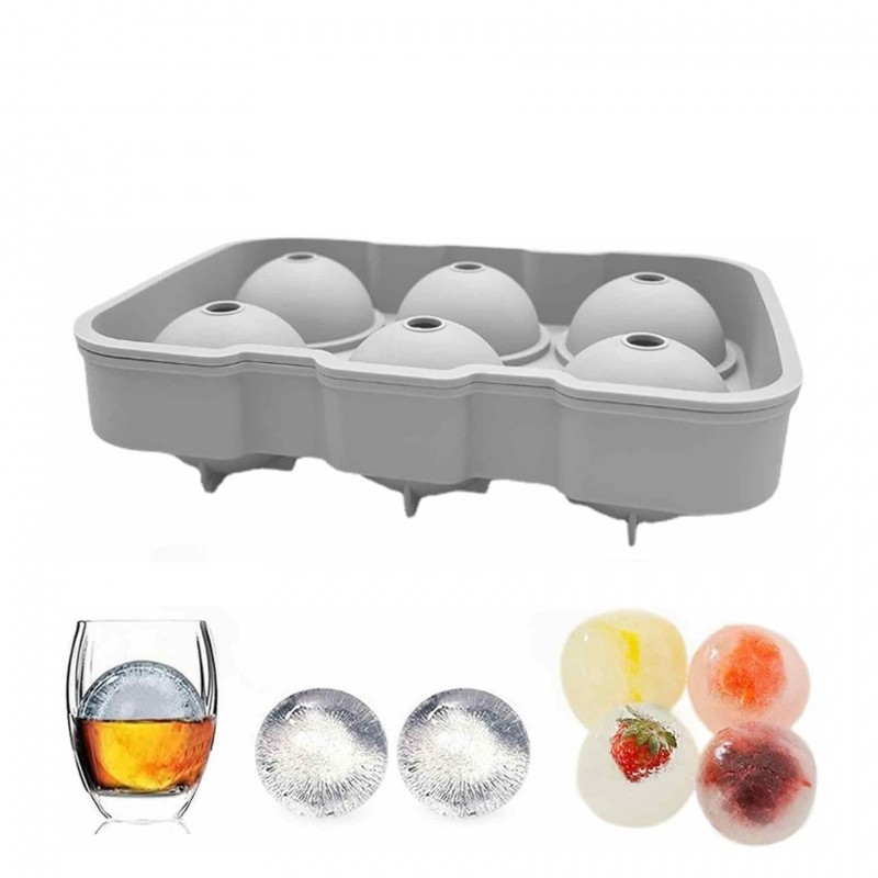 Foremki silikonowe do kostek lodów, na 6 dużych kulek lodu, szary FNL01 - obrazek 2