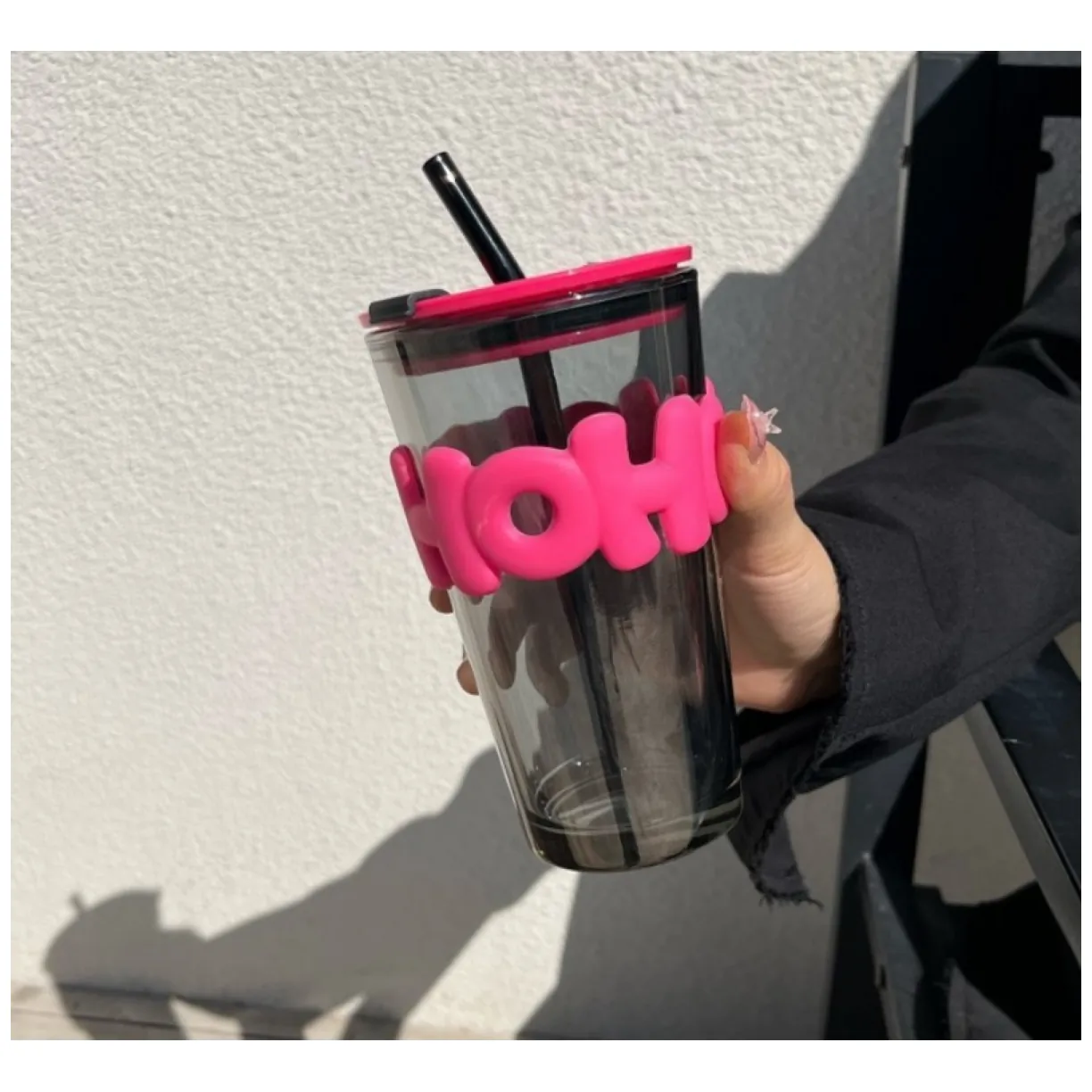 Kubek z kolorowego szkła na Kawę Herbatę ze słomką i zamknięciem 400 ML CUP14 - obrazek 4