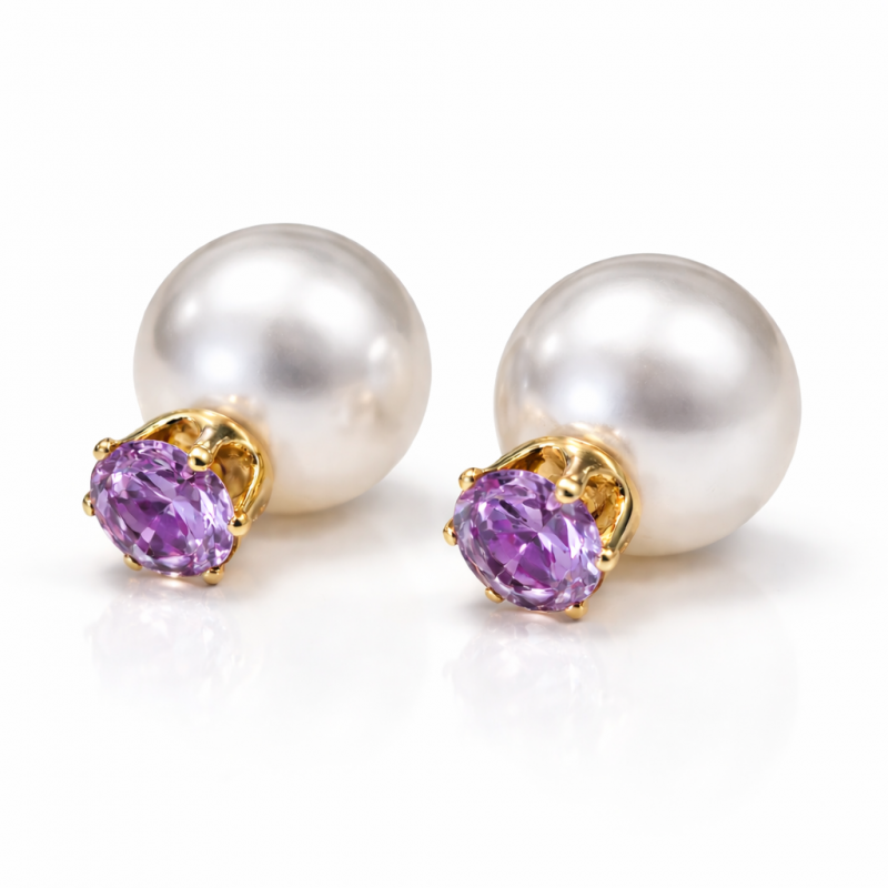 Kolczyki Kule Triball Perłowe z fioletowym Kryształem K70FIO