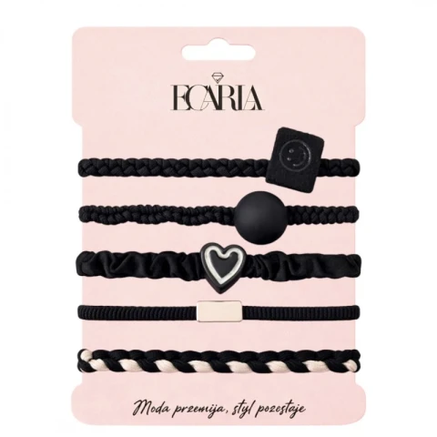 Zestaw frotek gumek 5w1 na plakietce, czarne SMILE, serce GUM185CZ