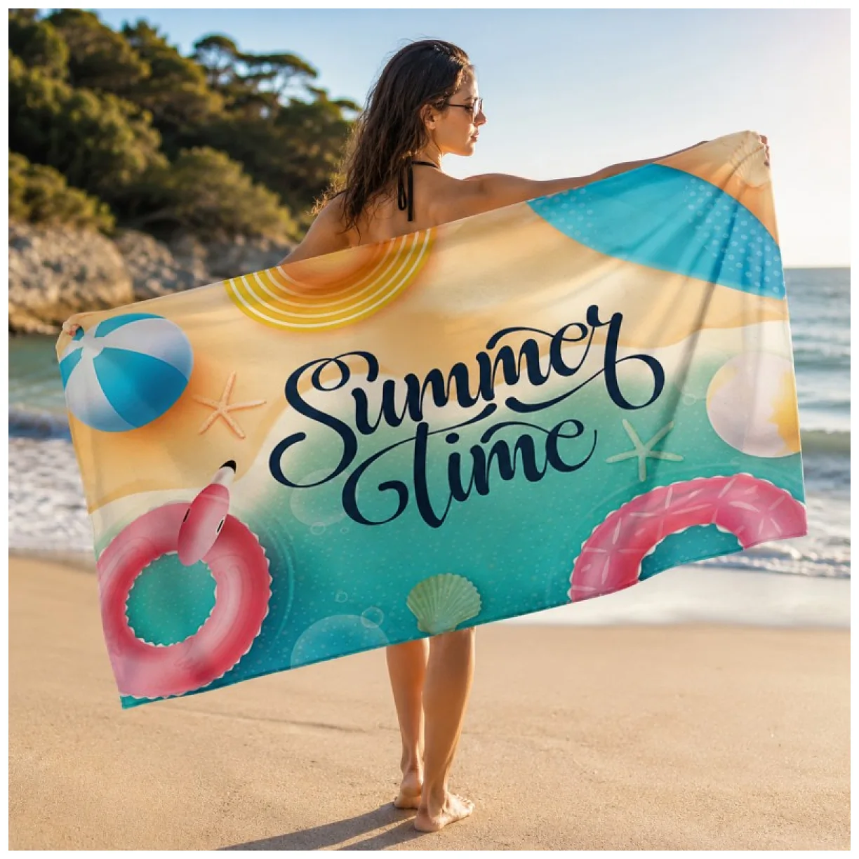 Ręcznik plażowy, na basen SUMMER TIME, wakacyjny morze 150x70 - obrazek 2