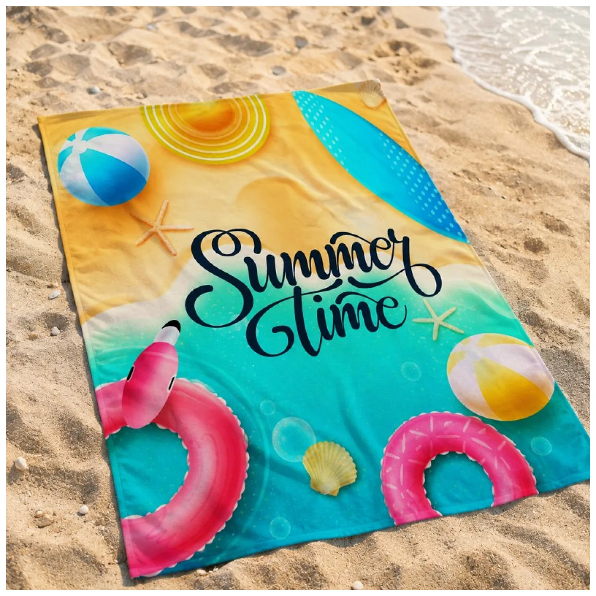 Ręcznik plażowy, na basen SUMMER TIME, wakacyjny morze 150x70 - obrazek 3
