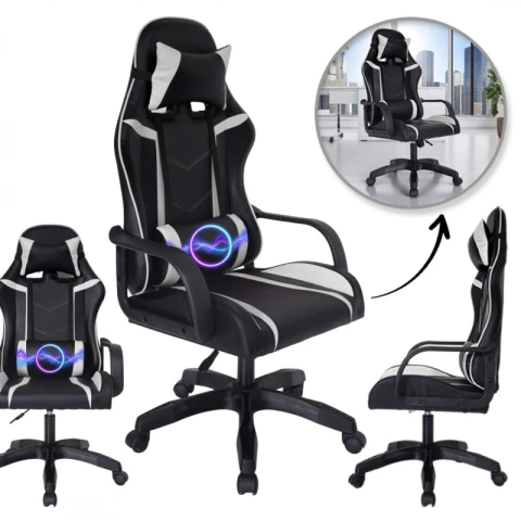 Fotel gamingowy, biurowy obrotowy VORTEX czarny, biały ekoskóra KO35B