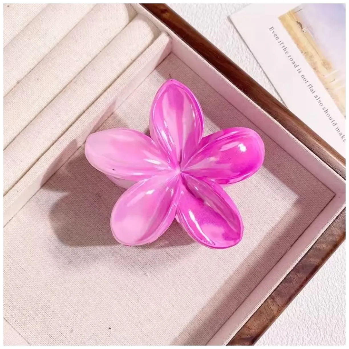 Spinka do włosów klamra XL kwiat OMBRE różowa lato 7,5 x 7,5cm SP380 - obrazek 4