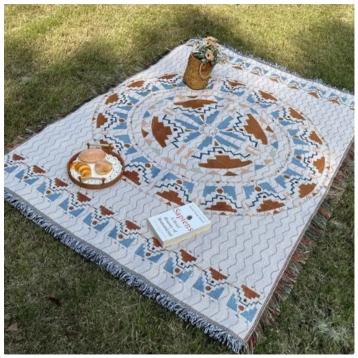 Koc BOHO pleciony, narzuta dwustronny frędzle 130x180cm KOC15WZ3