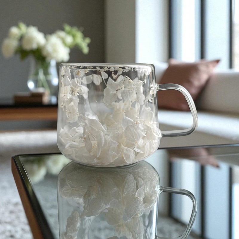 Szklanka termiczna z białymi kwiatami w środku, hortensje 180 ml 1szt - SZK186 - obrazek 2