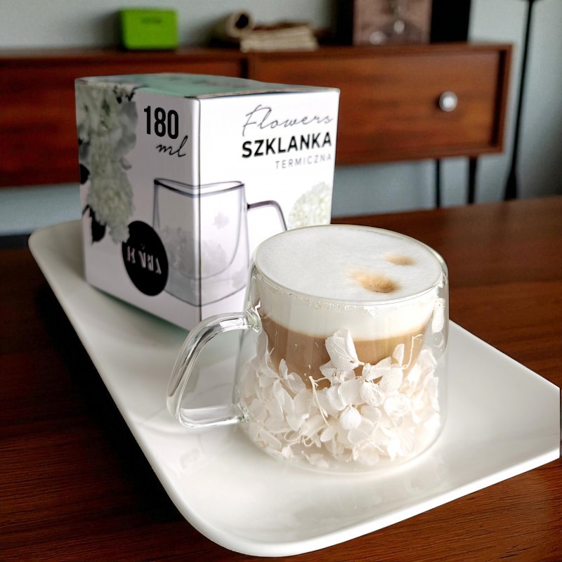 Szklanka termiczna z białymi kwiatami w środku, hortensje 180 ml 1szt - SZK186 - obrazek 4
