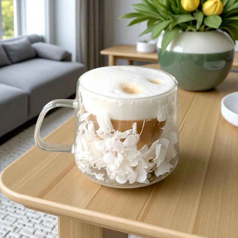 Szklanka termiczna z białymi kwiatami w środku, hortensje 180 ml 1szt - SZK186 - obrazek 5