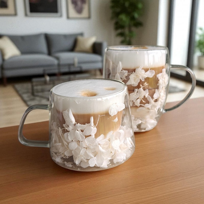 Szklanka termiczna z białymi kwiatami w środku, hortensje 180 ml 1szt - SZK186 - obrazek 6