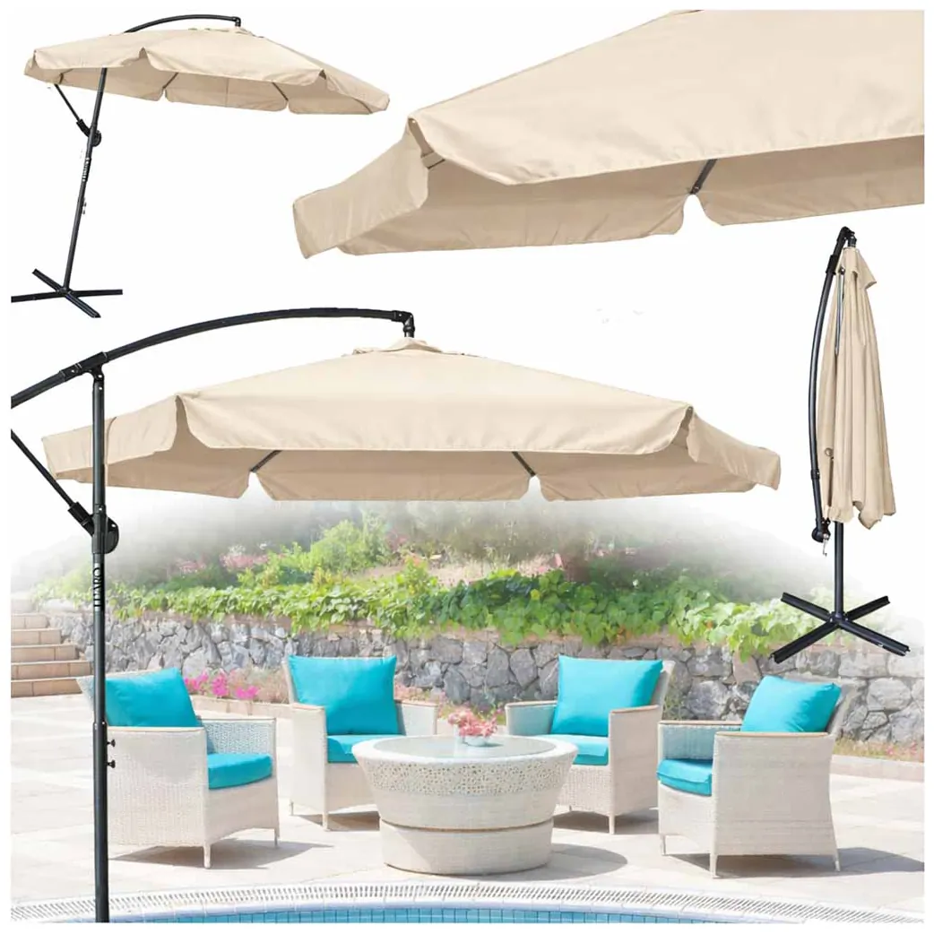 Parasol ogrodowy LUARO duży składany z wysięgnikiem 290cm beżowy - obrazek 4