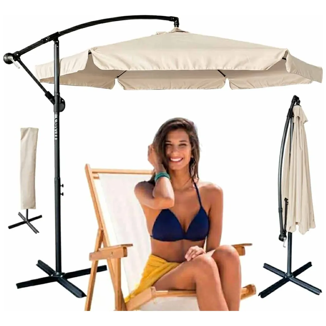Parasol ogrodowy LUARO duży składany z wysięgnikiem 290cm beżowy - obrazek 5