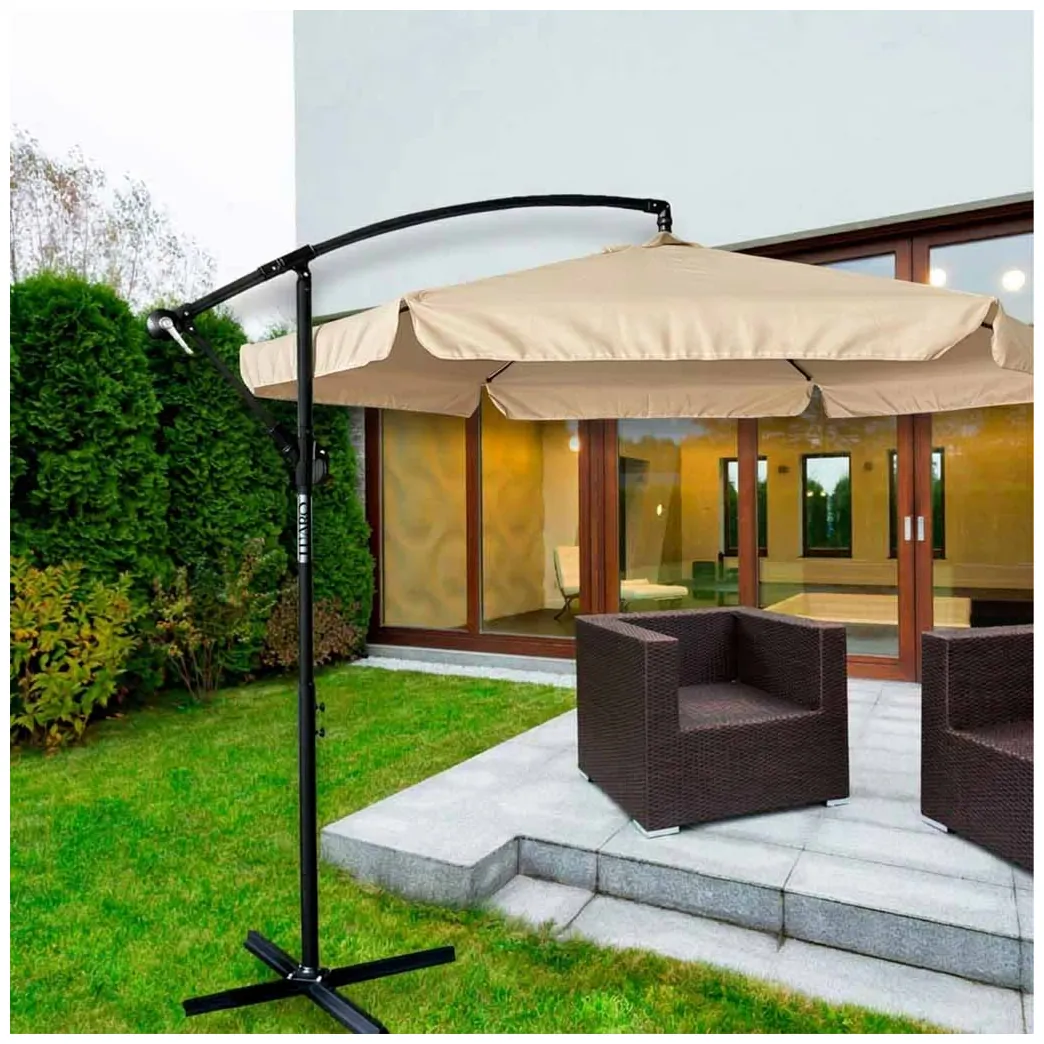 Parasol ogrodowy LUARO duży składany z wysięgnikiem 290cm beżowy - obrazek 7