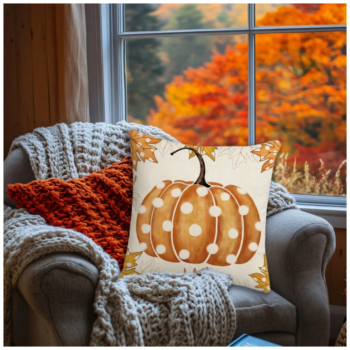 Poszewka na poduszkę 45x45cm piękny druk Jesień BOHO POD189 - obrazek 2
