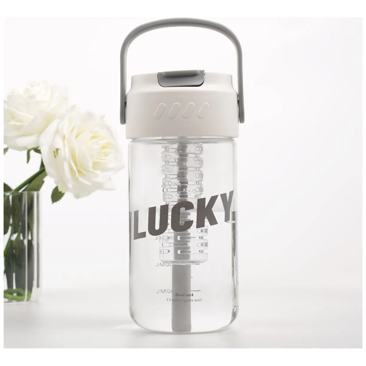 Butelka, bidon na wodę z koszyczkiem i słomką 800 ML Lucky BD36 - obrazek 2