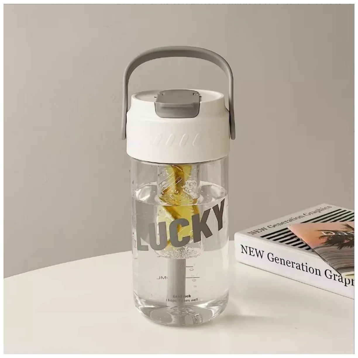 Butelka, bidon na wodę z koszyczkiem i słomką 800 ML Lucky BD36 - obrazek 6