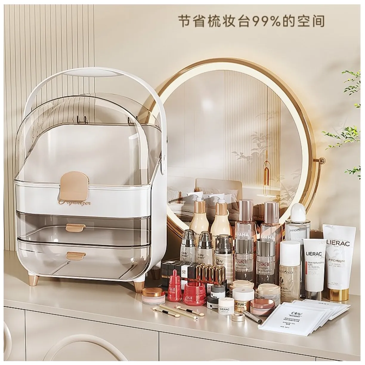 Organizer szkatułka na kosmetyki, biżuterię, biały 38 x 27 x 18 cm CB73 - obrazek 5