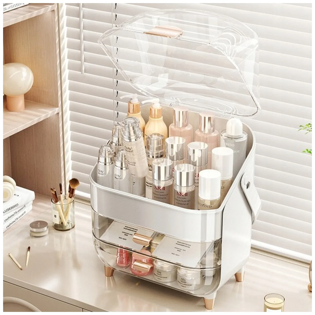 Organizer szkatułka na kosmetyki, biżuterię, biały 38 x 27 x 18 cm CB73 - obrazek 7