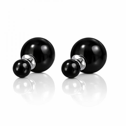 KOLCZYKI KULE TRIBALL PODWÓJNE SZTYFT BŁYSK CZARNE K69CZ