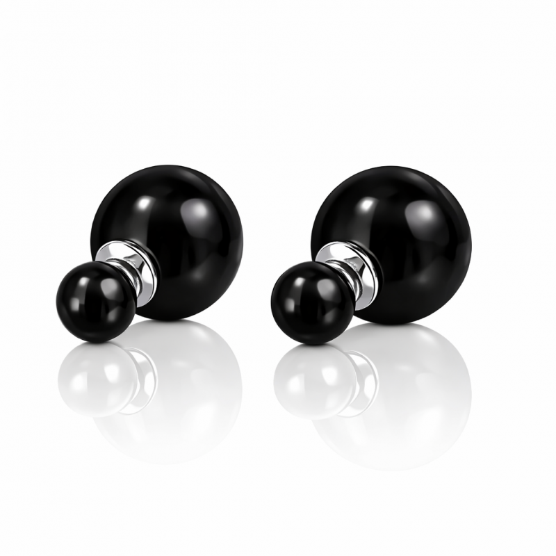 KOLCZYKI KULE TRIBALL PODWÓJNE SZTYFT BŁYSK CZARNE K69CZ