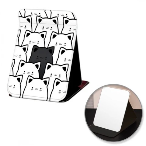 Lusterko kosmetyczne z ekoskóry, otwierane, stojące duże, kotki 15 x 20cm L24