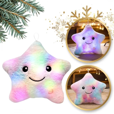 Poduszka w kształcie Gwiazdki Róż Ombre LED, piękna welurowa 40x35 cm PDS20