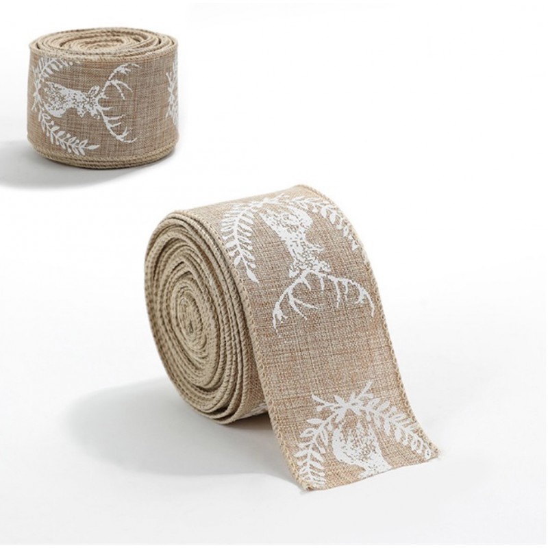 Taśma świąteczna na kokardę, wstążka na prezent Bożonarodzeniowa Beżowa 5cm x 2m KSN128 - obrazek 2