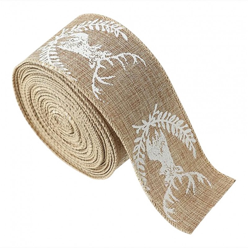 Taśma świąteczna na kokardę, wstążka na prezent Bożonarodzeniowa Beżowa 5cm x 2m KSN128 - obrazek 3