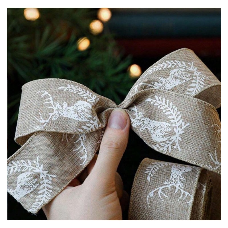 Taśma świąteczna na kokardę, wstążka na prezent Bożonarodzeniowa Beżowa 5cm x 2m KSN128 - obrazek 4
