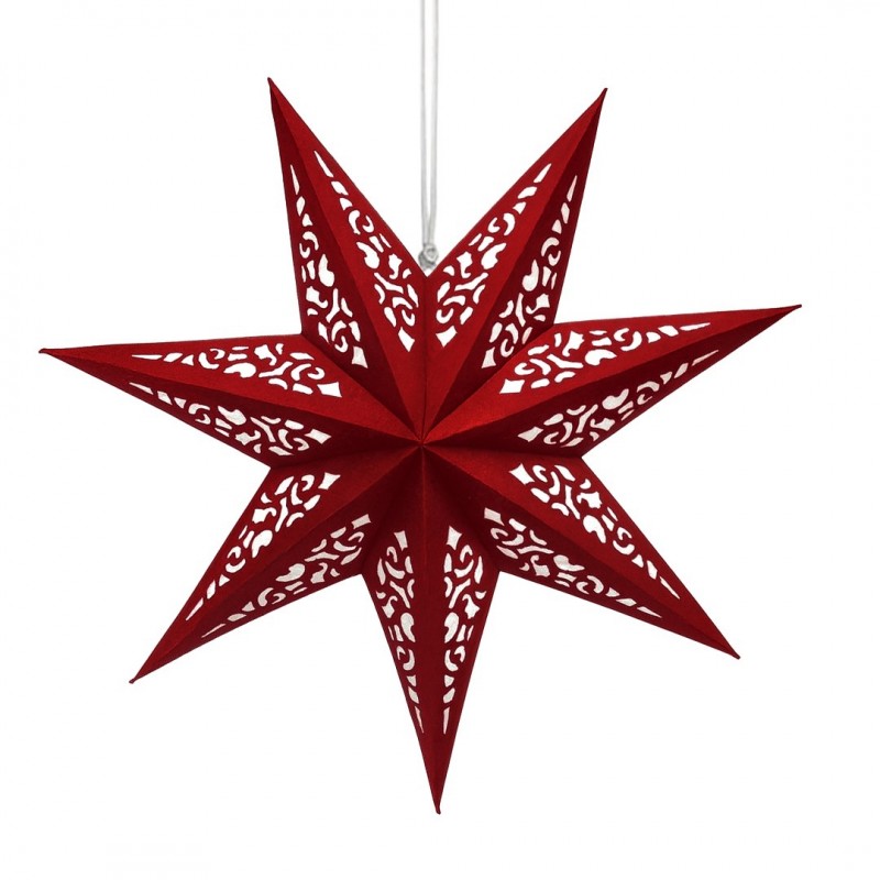 DUŻA GWIAZDA PAPIEROWA ŚWIĄTECZNA AŻUROWA welurowa bordowa 35 cm WITRAŻ 3D WG18 - obrazek 2