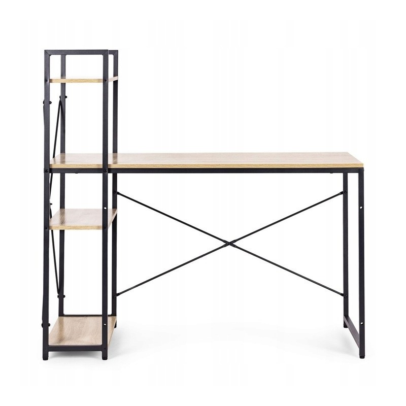 Loftowe biurko komputerowe z regałem, półkami, 120 x 60cm, czarne, blat jasny brąz STL24JBR - obrazek 5