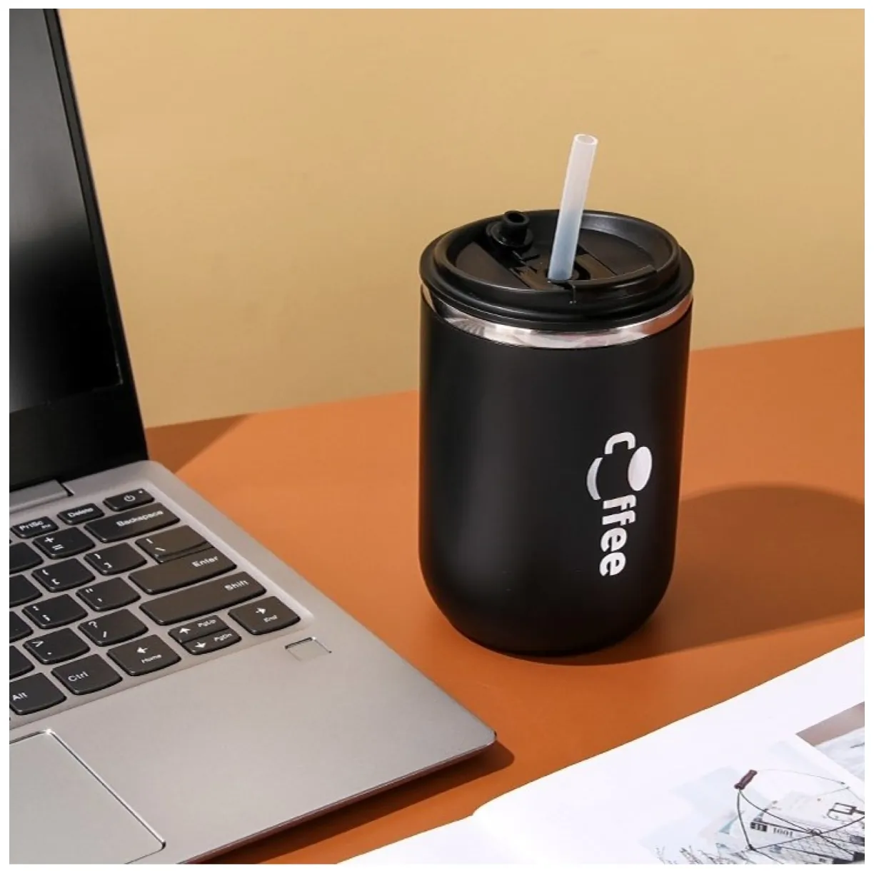 DUŻY POJEMNY KUBEK TERMICZNY ze słomką 500 ml TERMOS zamykany COFFE CUP07WZ3 - obrazek 5