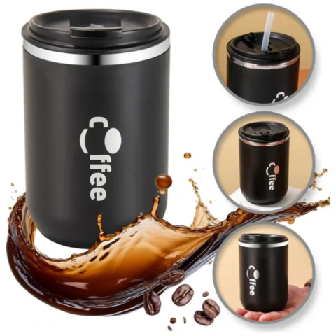 DUŻY POJEMNY KUBEK TERMICZNY ze słomką 500 ml TERMOS zamykany COFFE CUP07WZ3