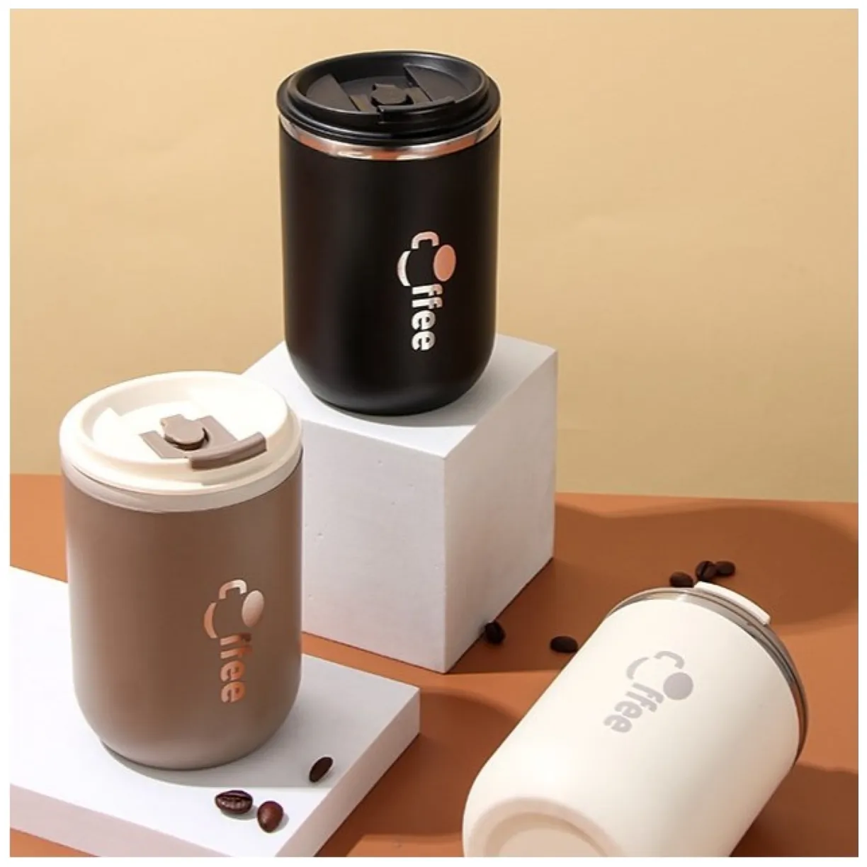 DUŻY POJEMNY KUBEK TERMICZNY ze słomką 500 ml TERMOS zamykany COFFE CUP07WZ3 - obrazek 6