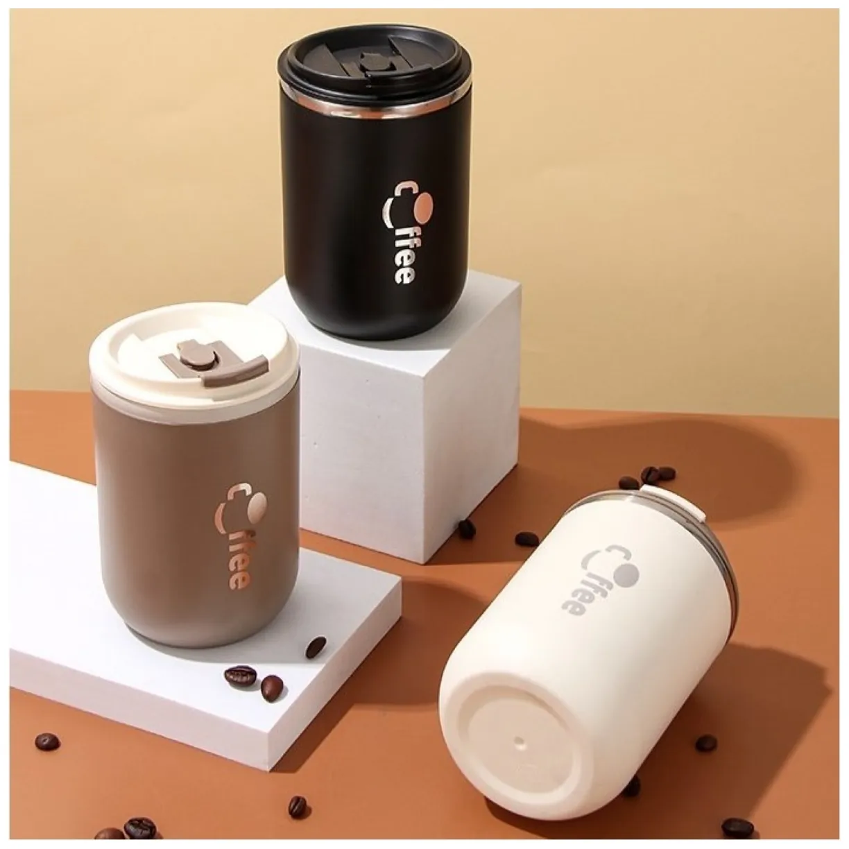 DUŻY POJEMNY KUBEK TERMICZNY ze słomką 500 ml TERMOS zamykany COFFE CUP07WZ3 - obrazek 8