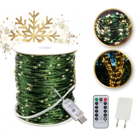 Zewnętrzne/ wewnętrzne lampki choinkowe drucik 1000 LED 100m, ciepłe białe LAMP35CB